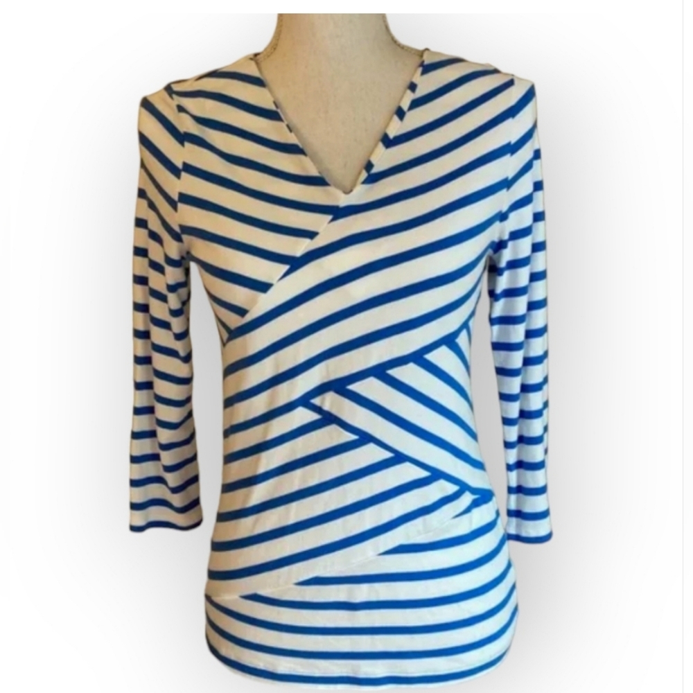 TALBOTS Striped Blue and White Striped Top
